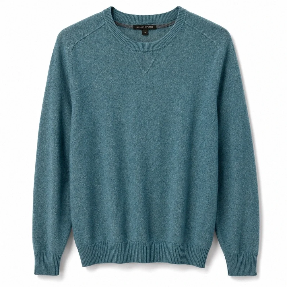 Banana Republic Mens Italian Yarn Wool Cashmere Blend Crewneck Sweater Teal L